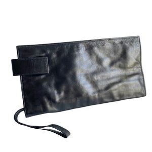 Vintage Filippo Black Leather Clutch Bag Wristlet Unisex Mens Womens